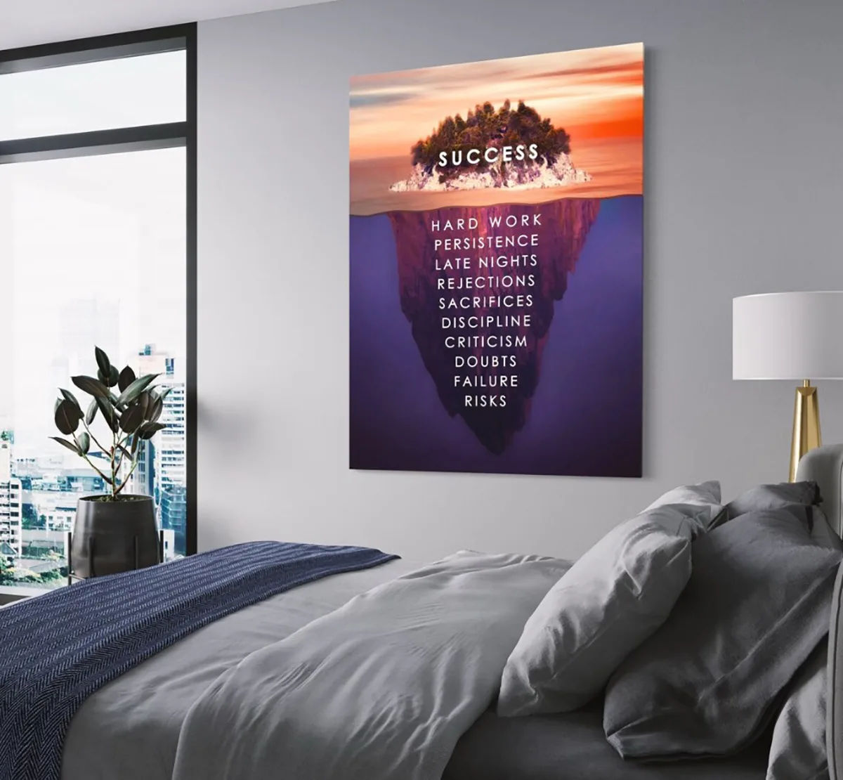 Tablou canvas citat inspirational de succes iceberg la apus pentru living si birouri — imaginea 2