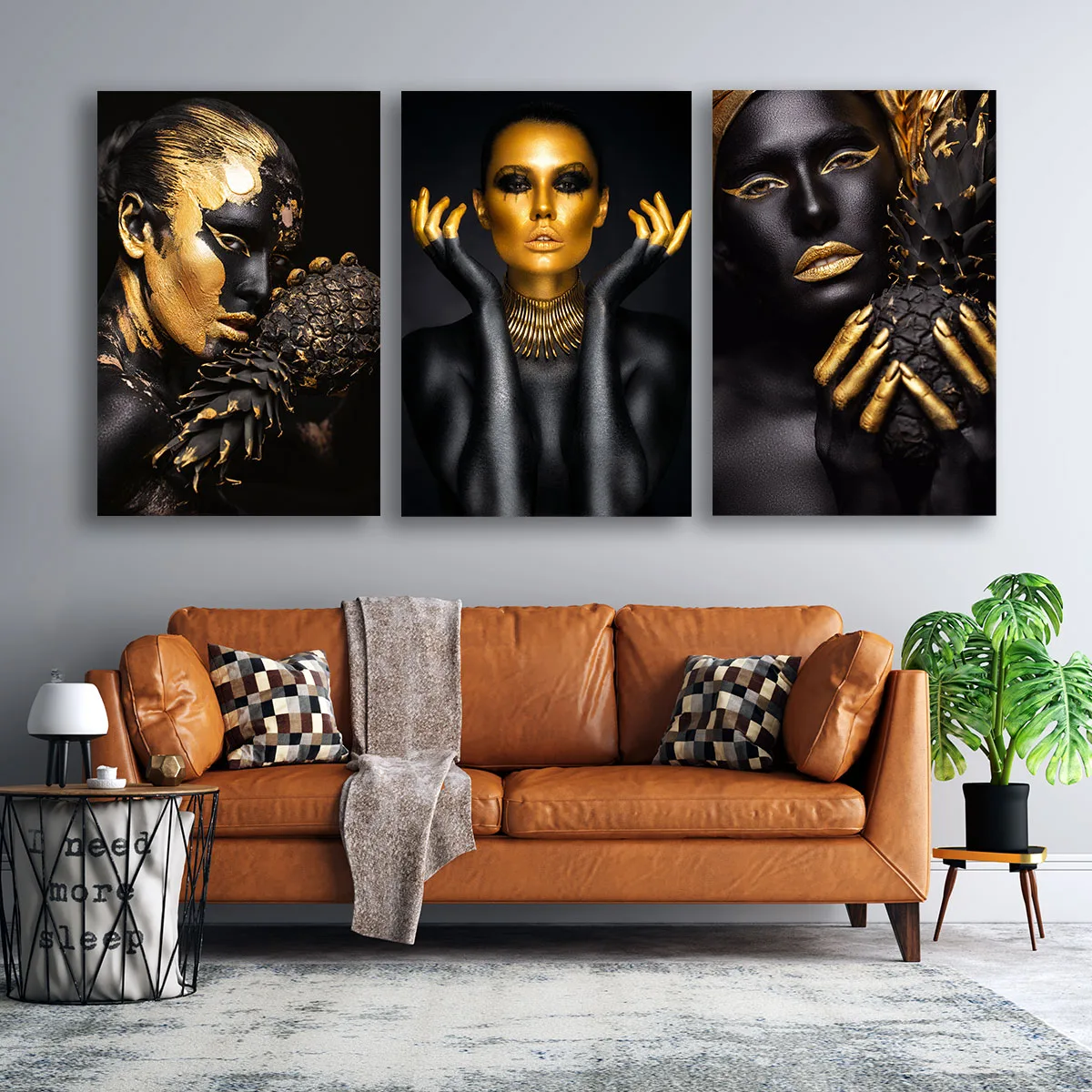 Set 3 piese tablouri femeie africane Gold bundle — imaginea 3