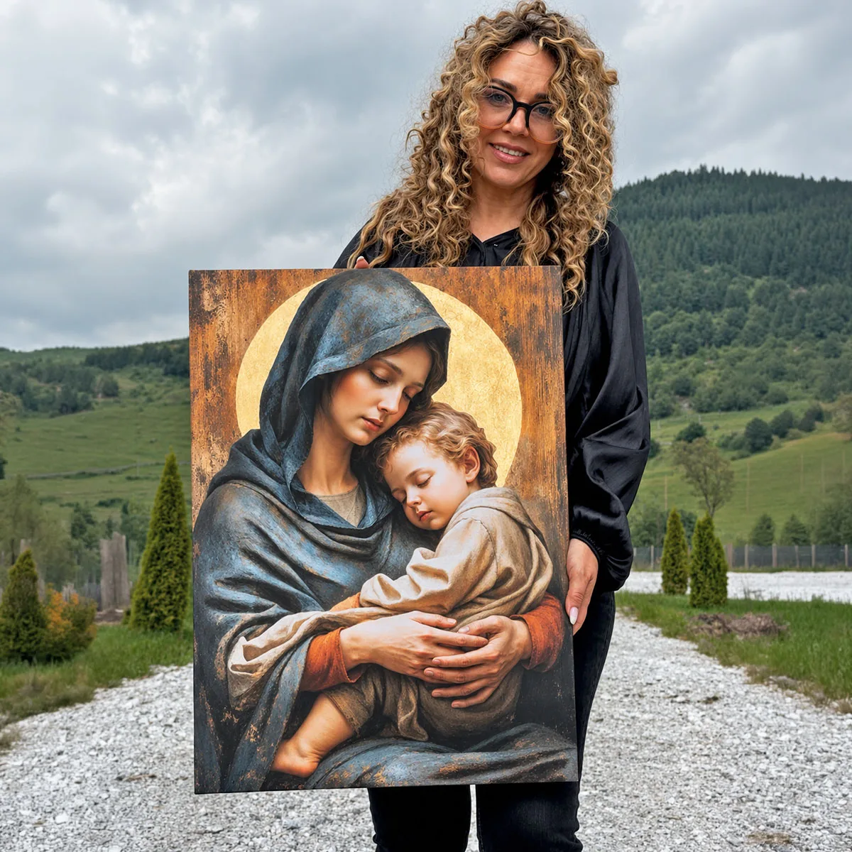 Icoana placata cu foita aurie Maica Domnului cu Pruncul. Idee de cadou, casa noua sau pentru caminul tau II — imaginea 4