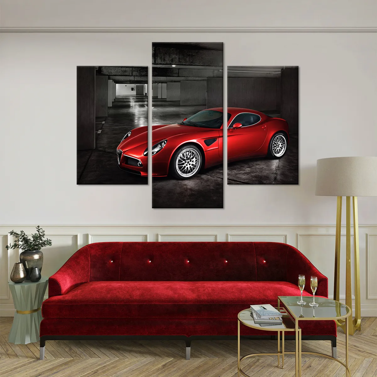 Tablou cu 3 piese Red Car - 2 buc 30x50cm, 1 buc 30x70cm