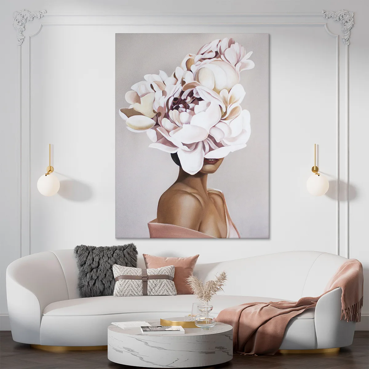 Tablou canvas woman with pink flowers — imaginea 2