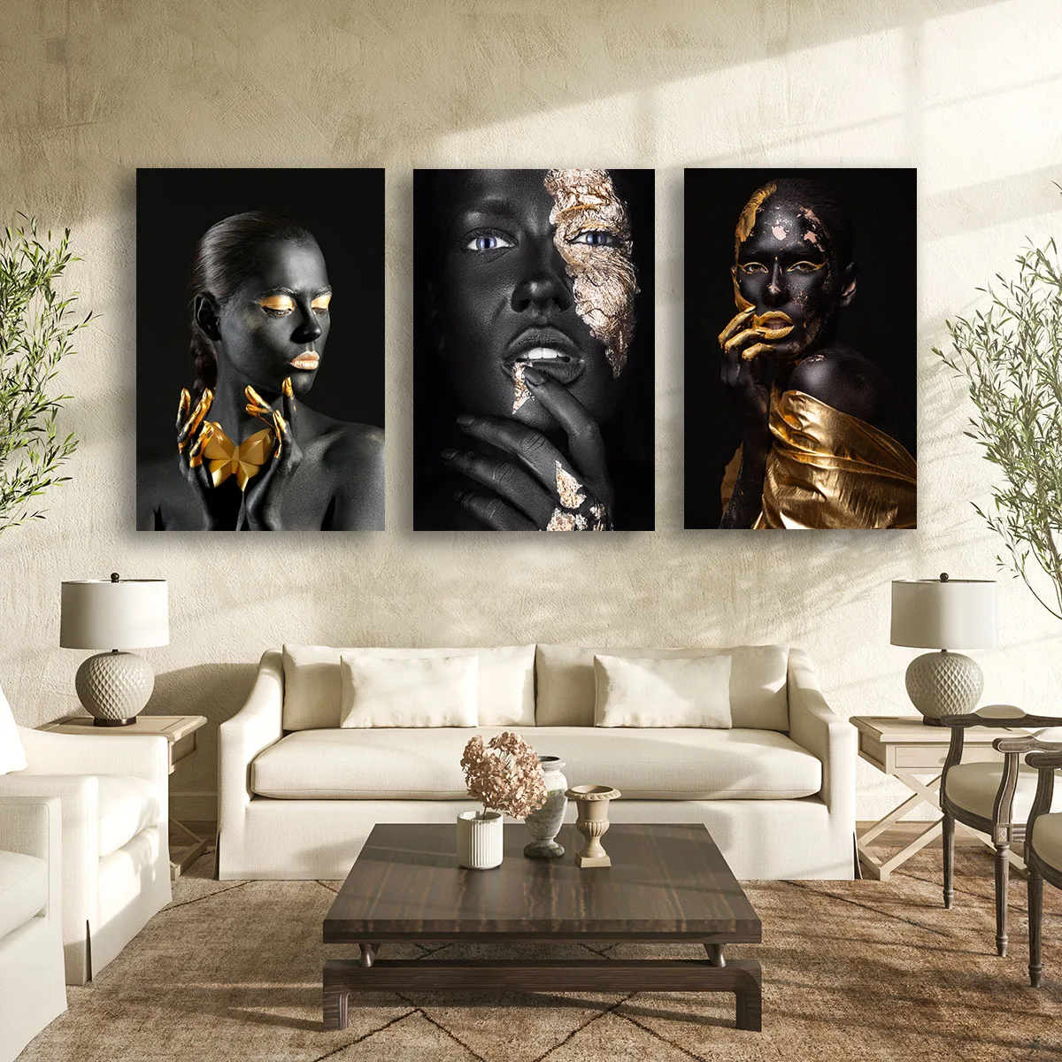 Set 3 piese tablouri femeie africane Golden Collection — imaginea 3