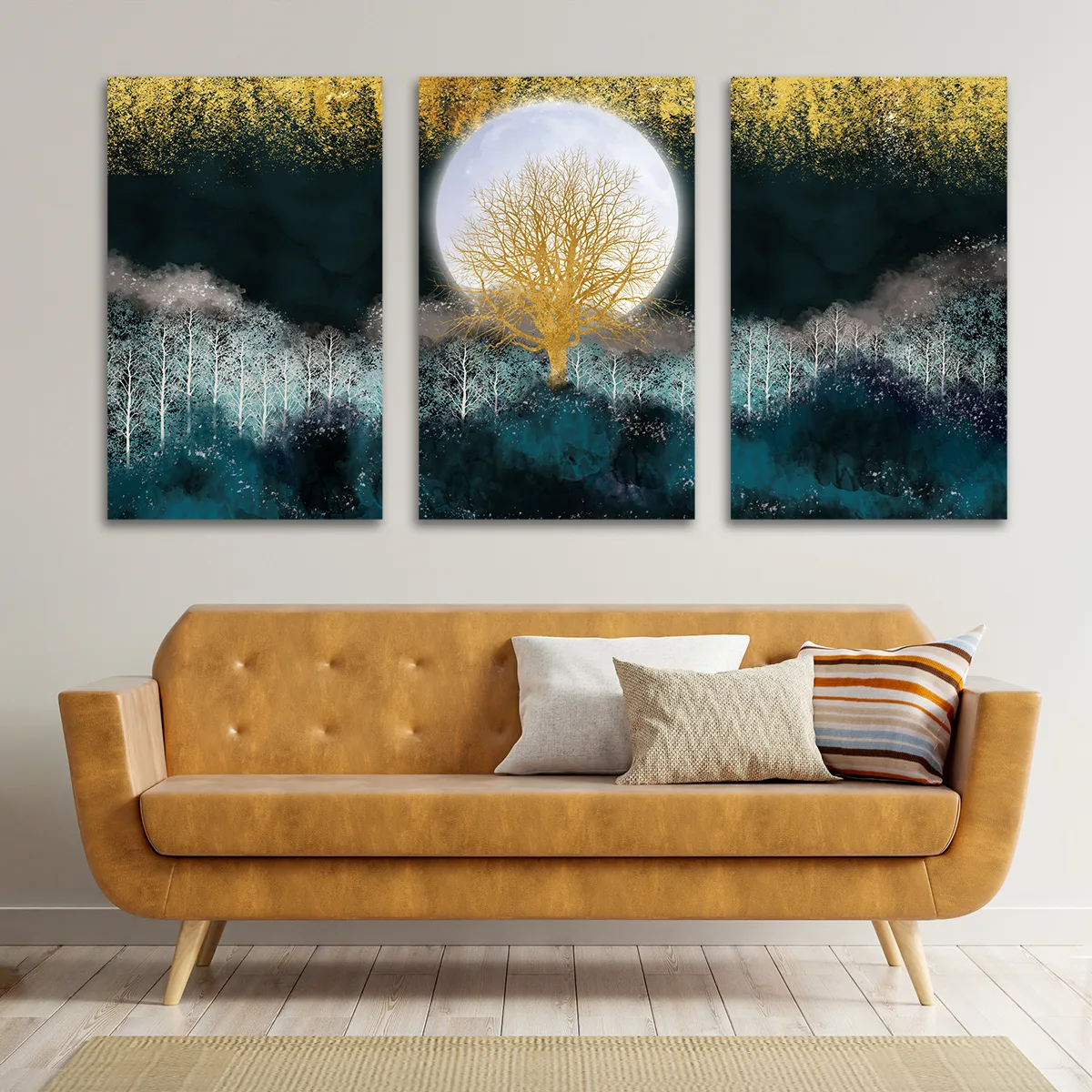 Set 3 tablouri Golden Tree — imaginea 2