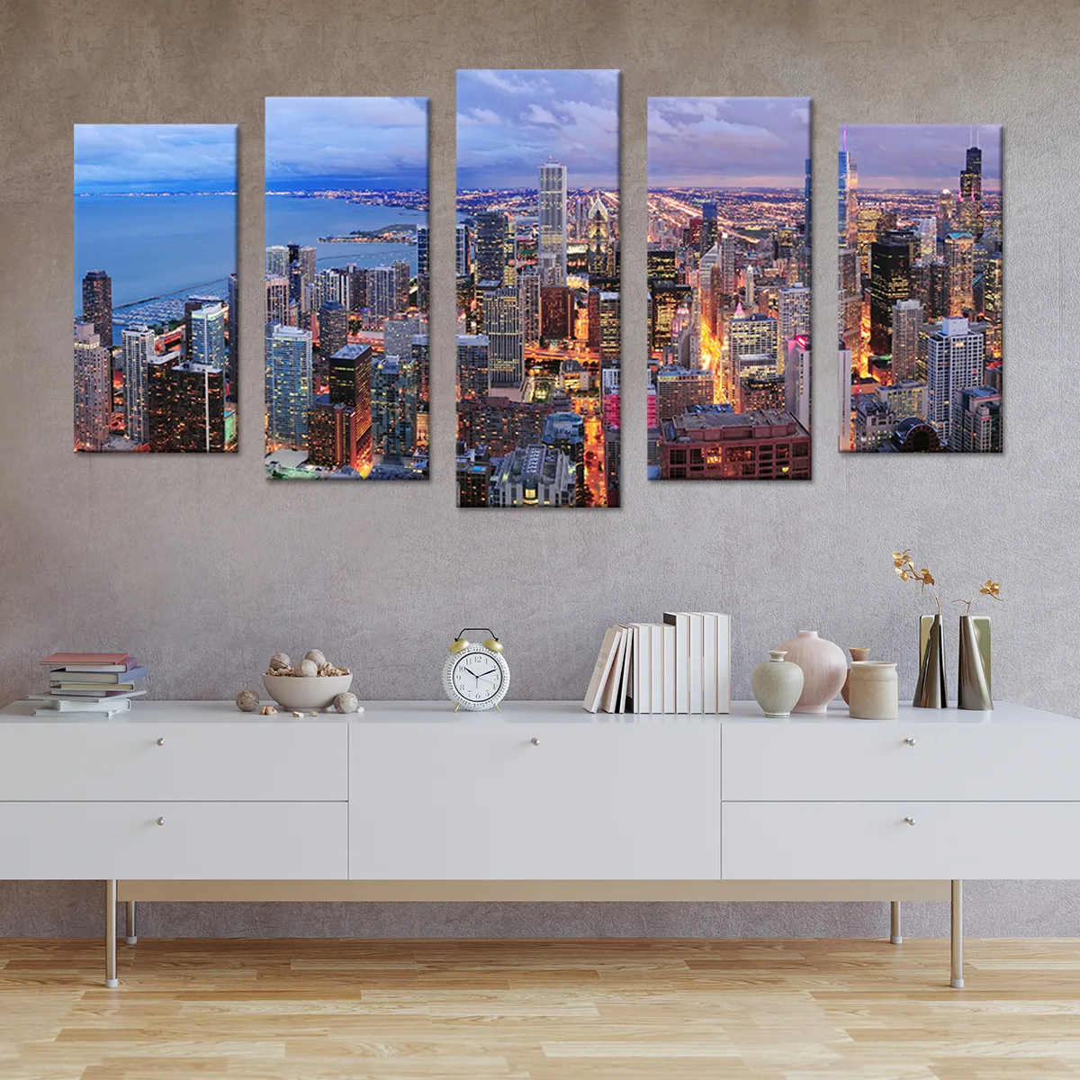 Tablou cu 5 piese Chicago 2 buc 30x60cm, 2buc 30x70cm, 1 buc 30x80cm — imaginea 2