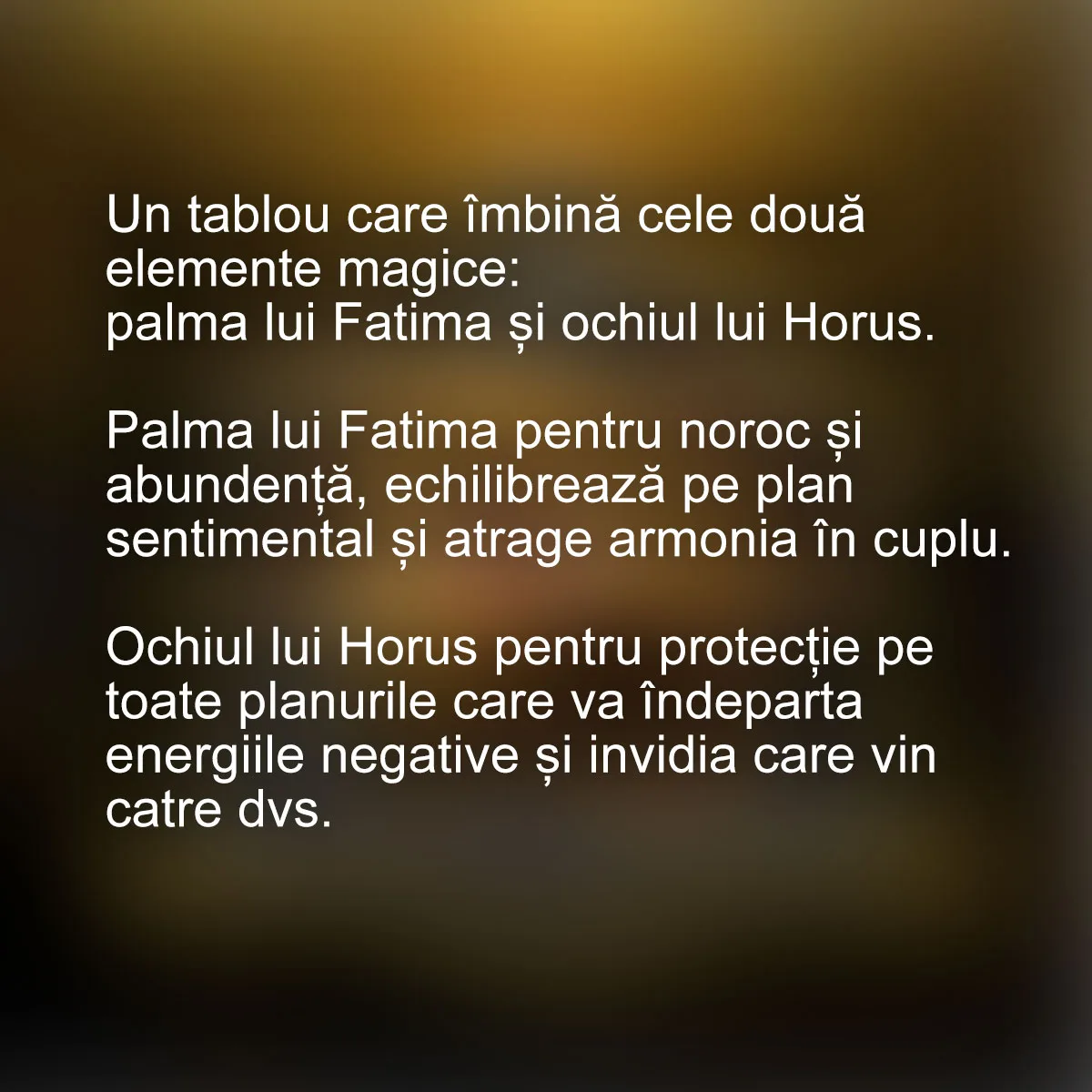 Tablou feng shui palma lui Fatima si ochiul lui Horus — imaginea 2