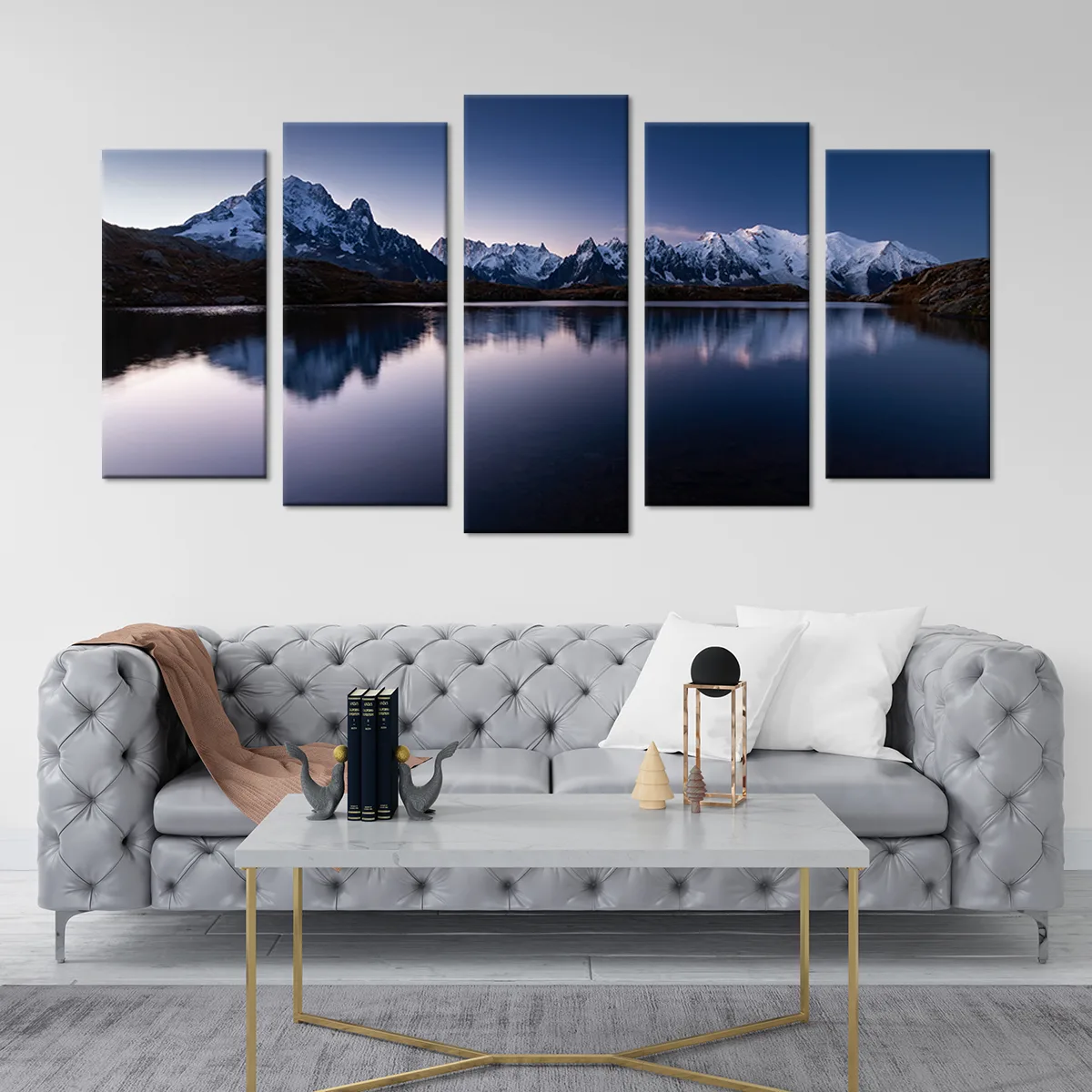 Tablou cu 5 piese Mount Mont Blanc 2 buc 30x60cm, 2buc 30x70cm, 1 buc 30x80cm — imaginea 3