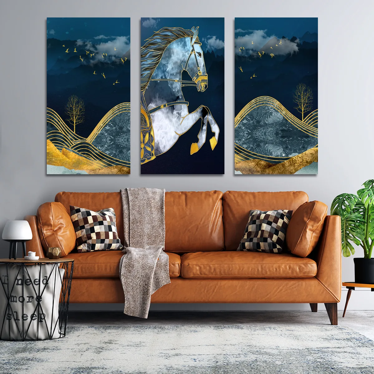 Set 3 tablouri golden horse — imaginea 2