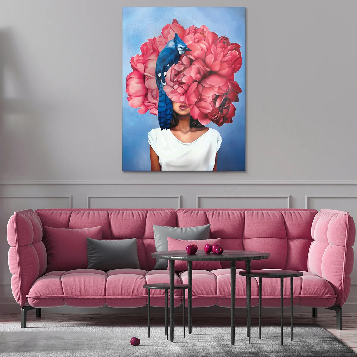 Tablou canvas fata cu palarie de flori — imaginea 2