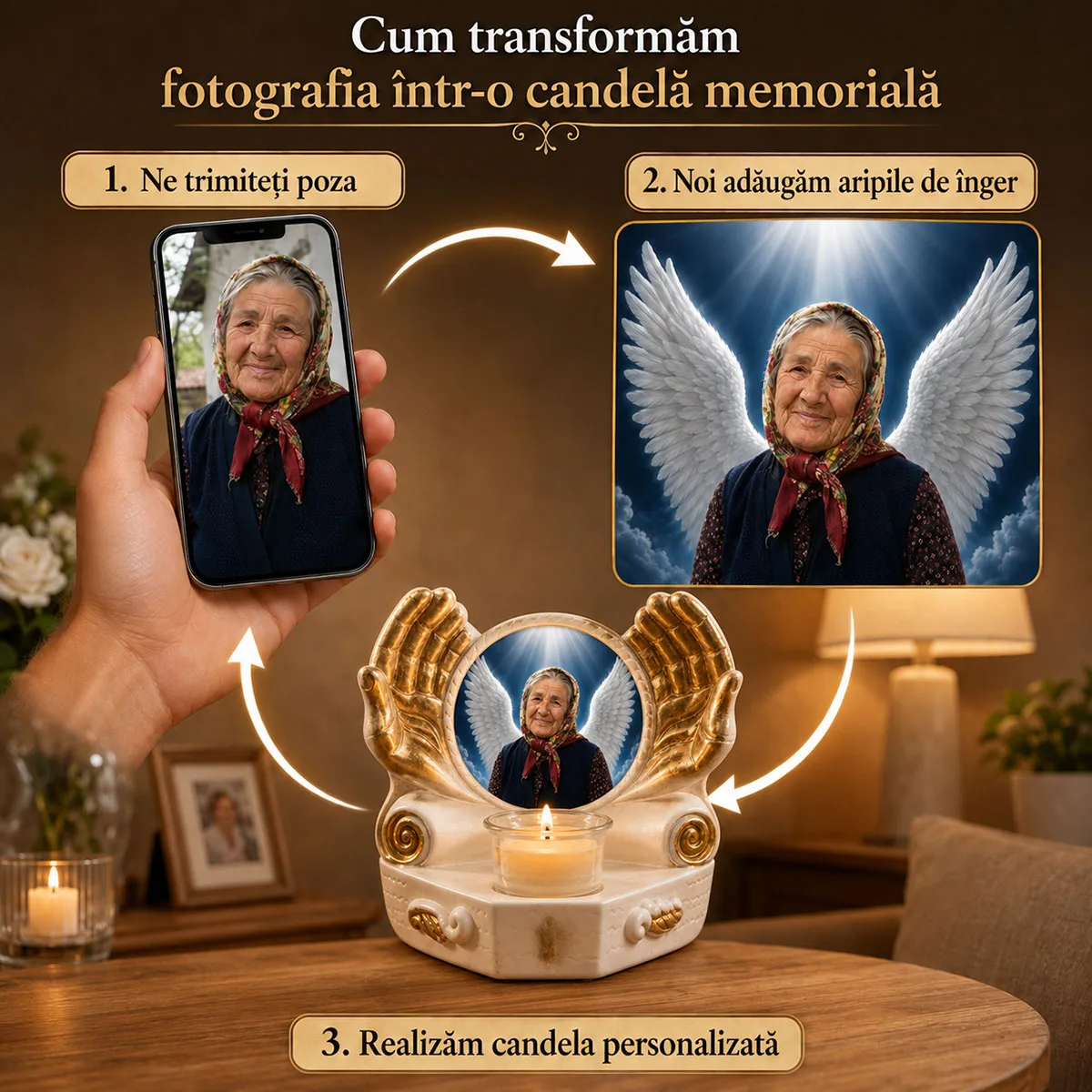 Candelă memoriala aripi de ingeri — imaginea 2