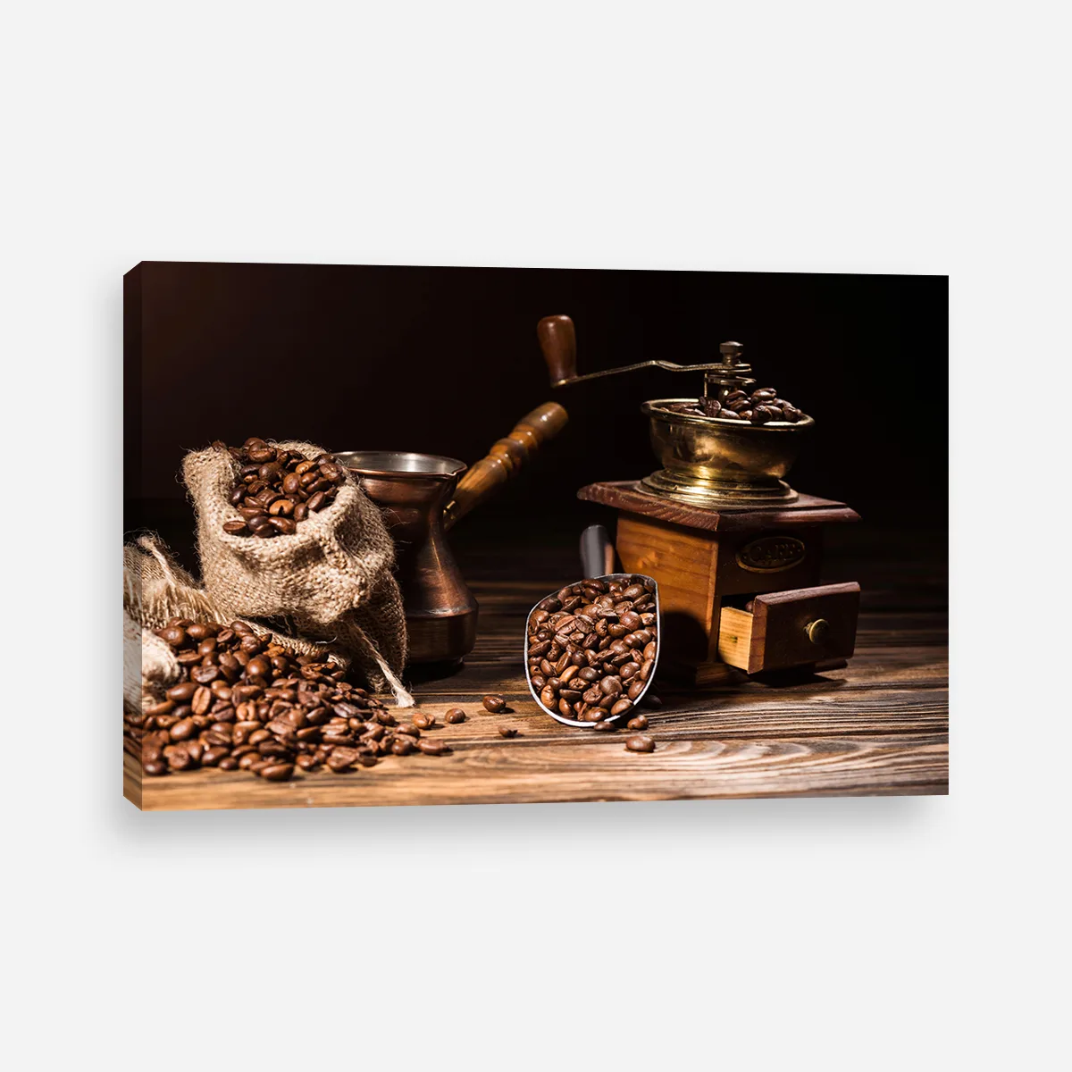 Tablou canvas cafea boabe si rasnita