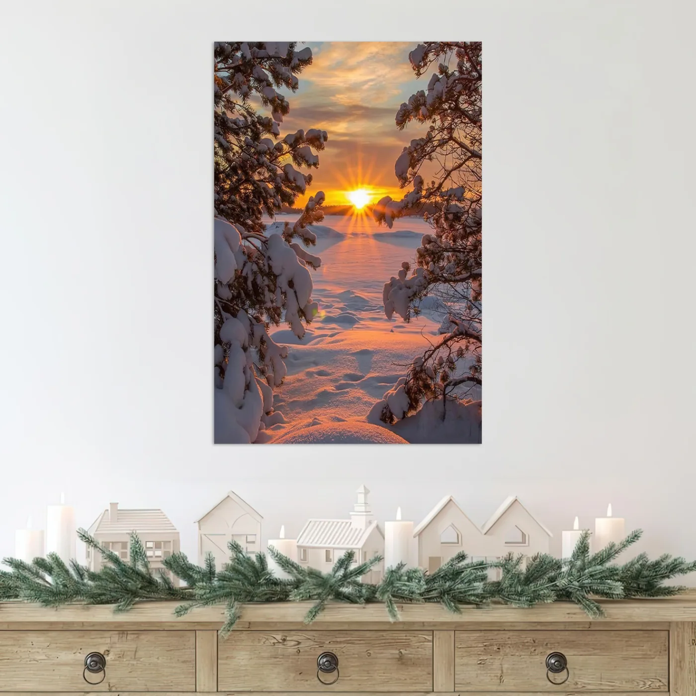 Tablou Canvas de Crăciun – Apus de iarnă — imaginea 2