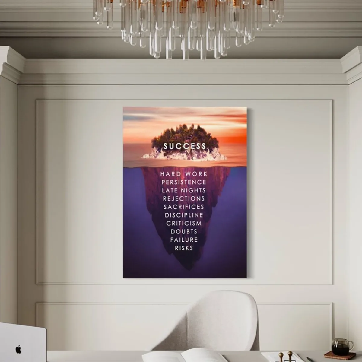 Tablou canvas citat inspirational de succes iceberg la apus pentru living si birouri — imaginea 3