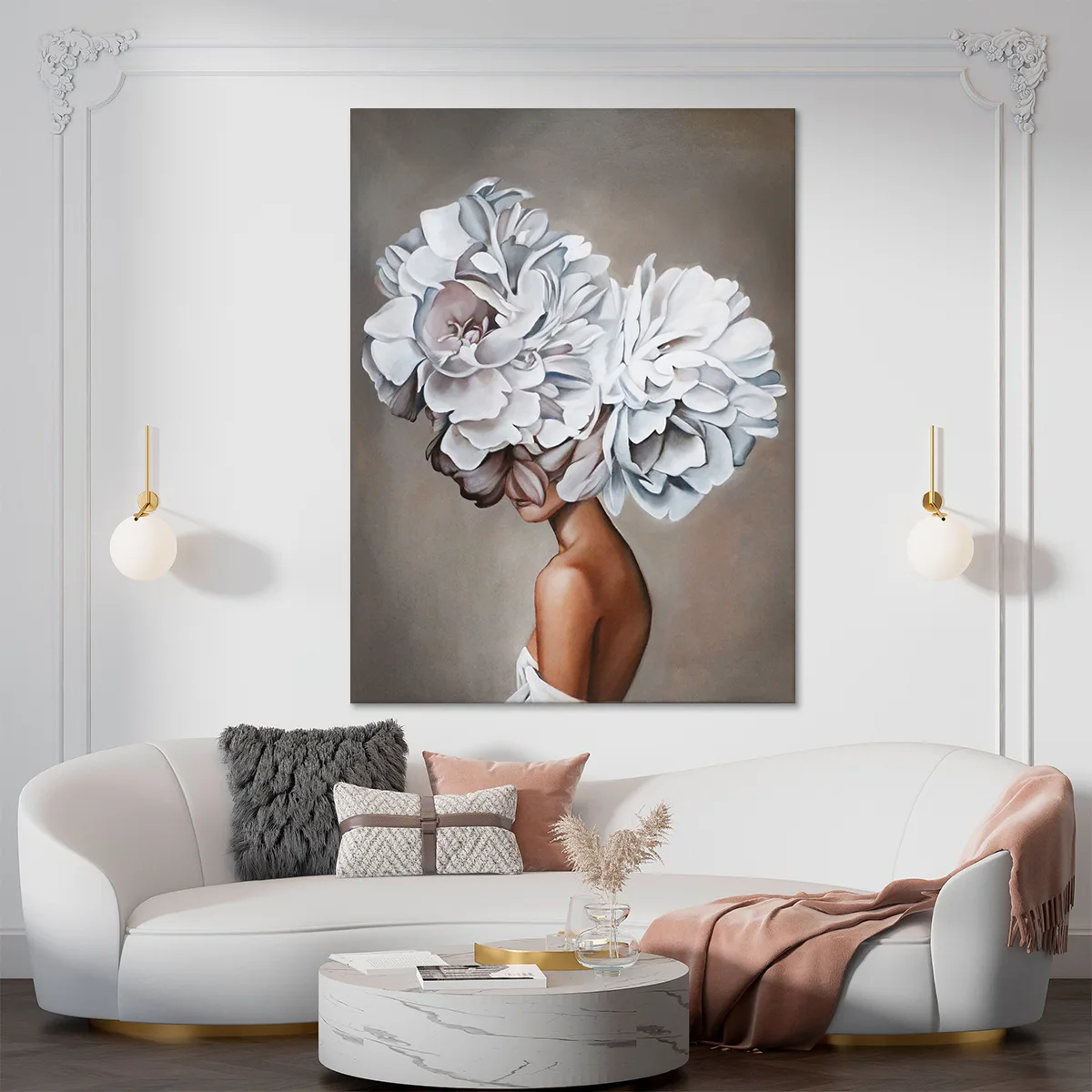 Tablou canvas fata cu bujori — imaginea 3