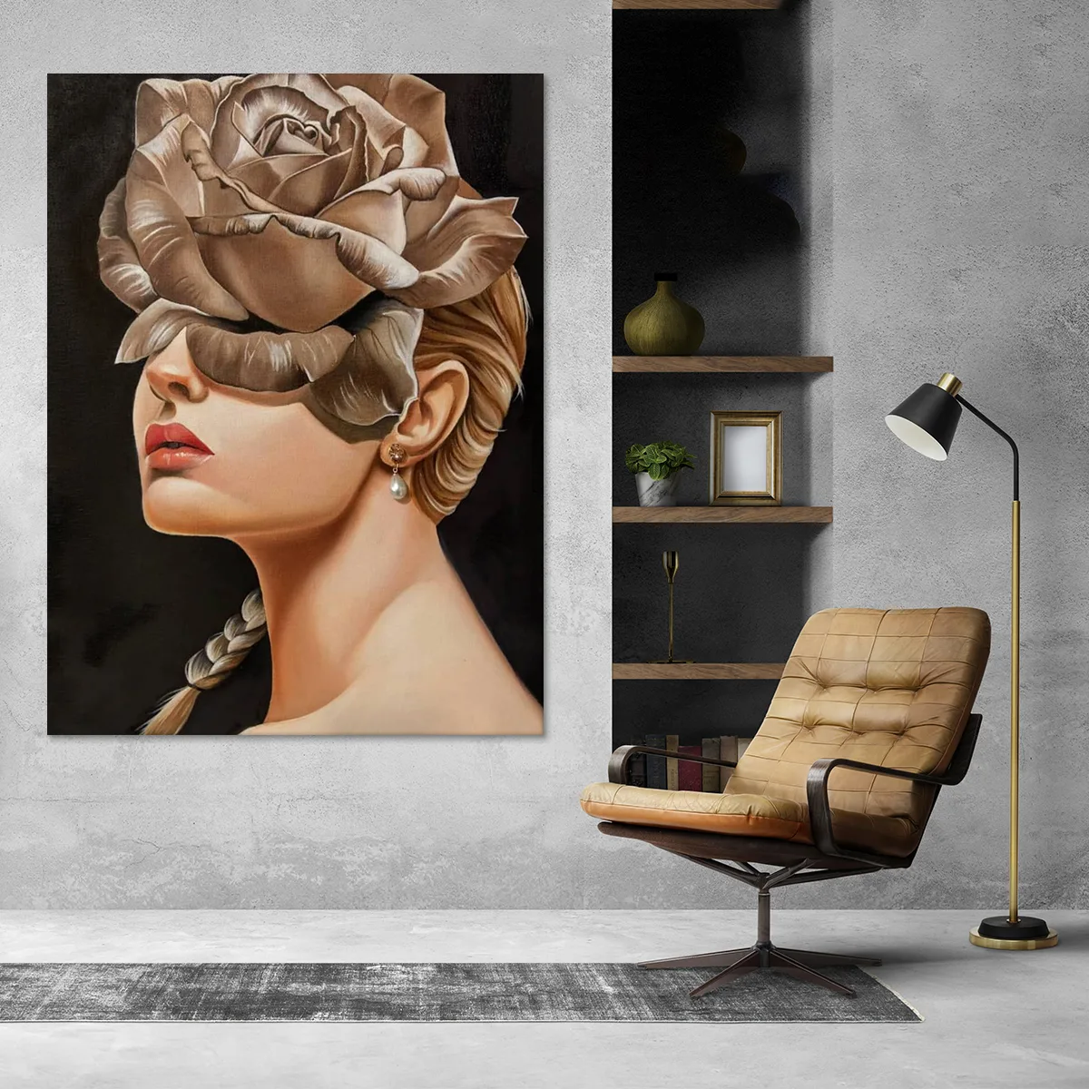 Tablou canvas portrait with gold flower — imaginea 3