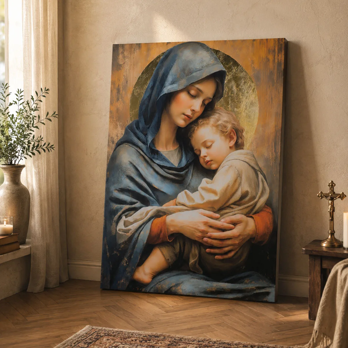Icoana placata cu foita aurie Maica Domnului cu Pruncul. Idee de cadou, casa noua sau pentru caminul tau II — imaginea 3