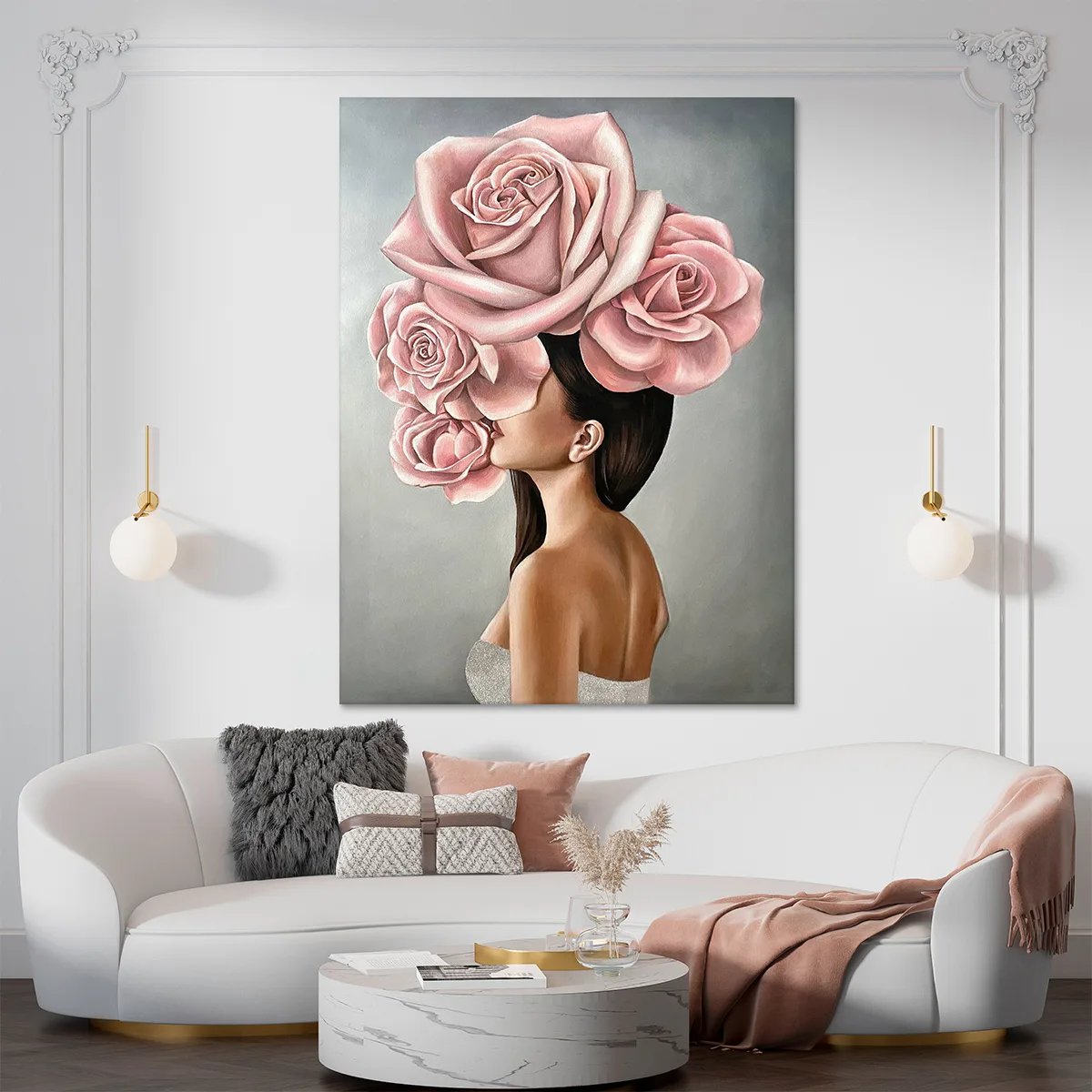 Tablou canvas fata cu buchet de flori — imaginea 2