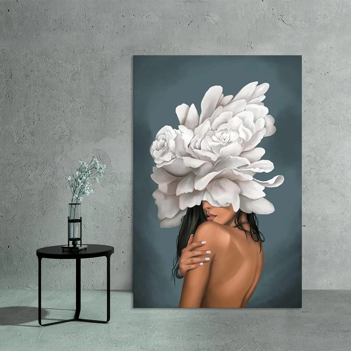 Tablou canvas decorativ fata cu flori — imaginea 3