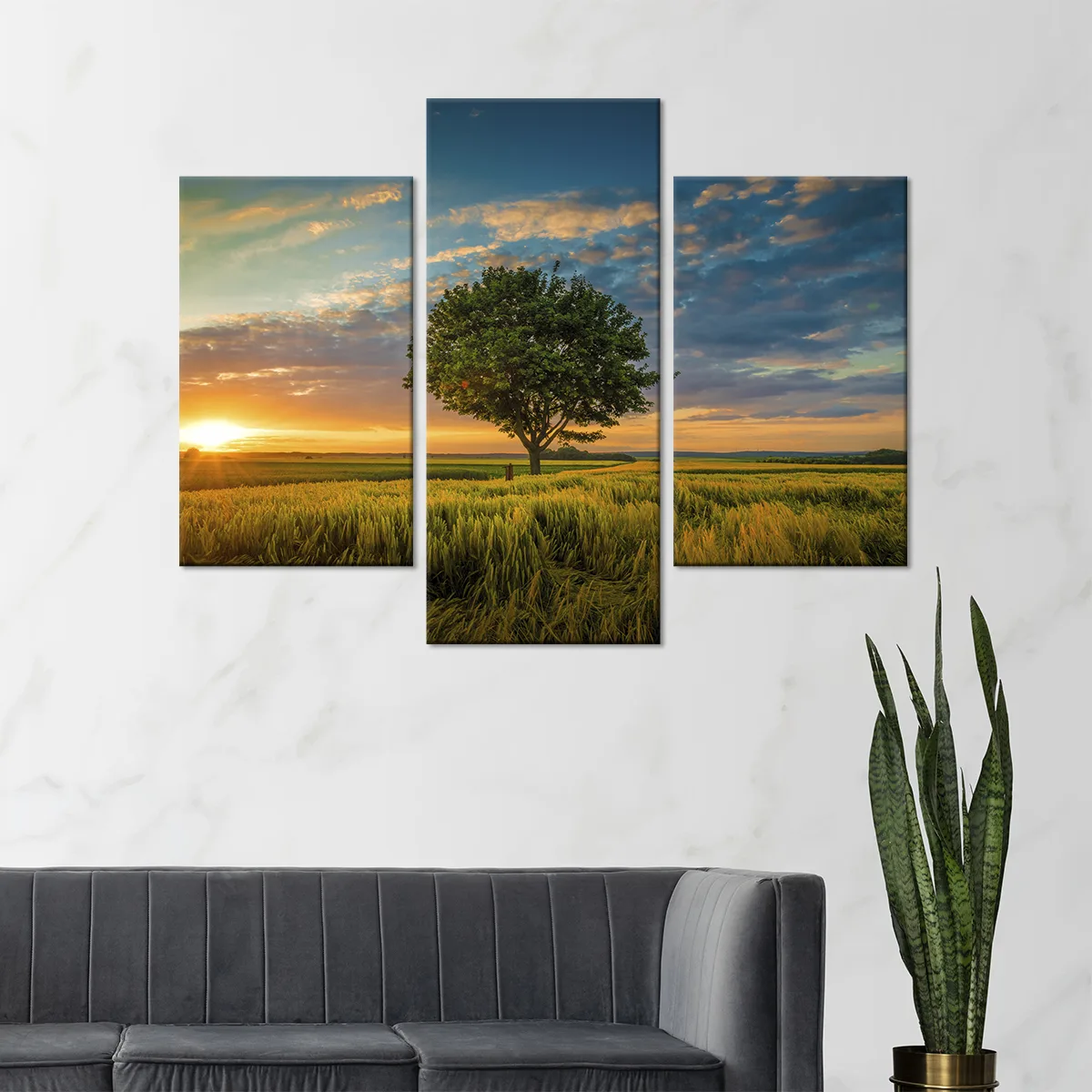 Tablou cu 3 piese Sunset Tree - 2 buc 30x50cm, 1 buc 50x70cm — imaginea 2