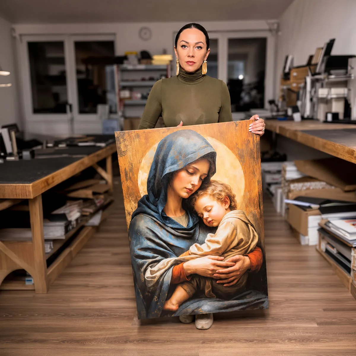 Icoana placata cu foita aurie Maica Domnului cu Pruncul. Idee de cadou, casa noua sau pentru caminul tau II — imaginea 2