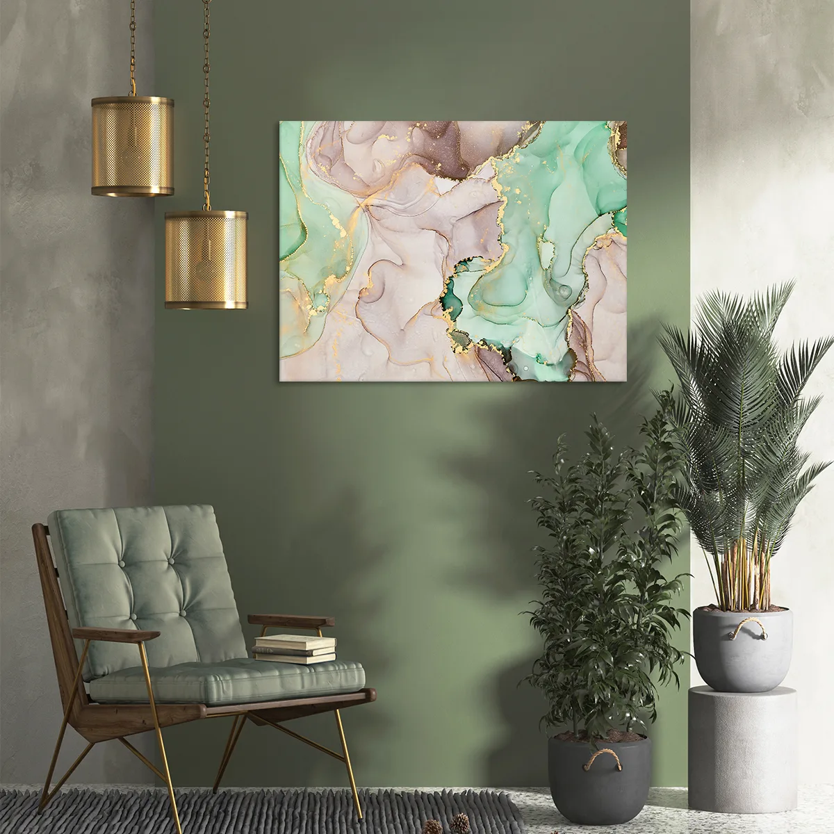 Tablou canvas pink green gold — imaginea 2