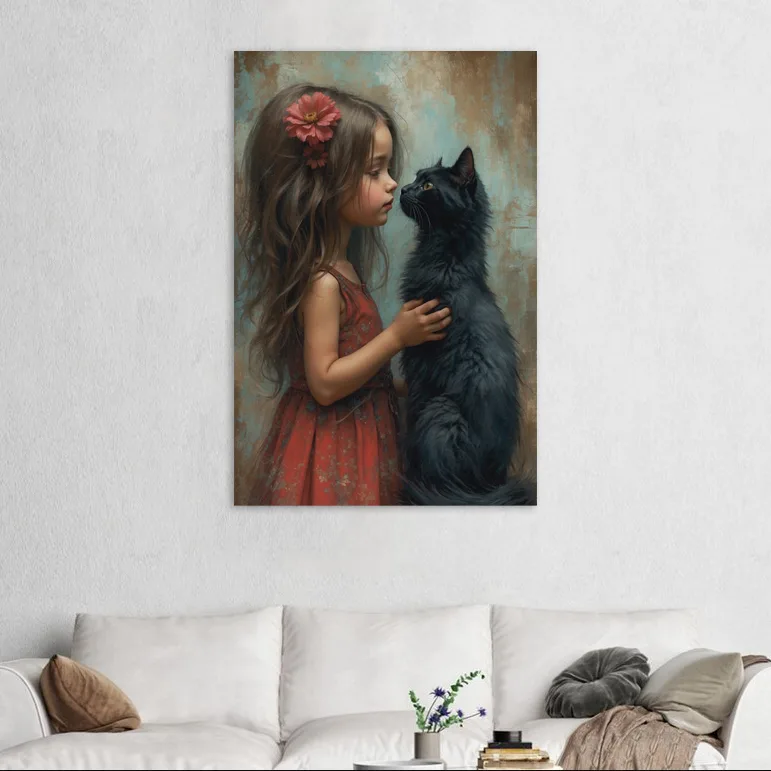 Tablou canvas Fetita cu pisica — imaginea 2