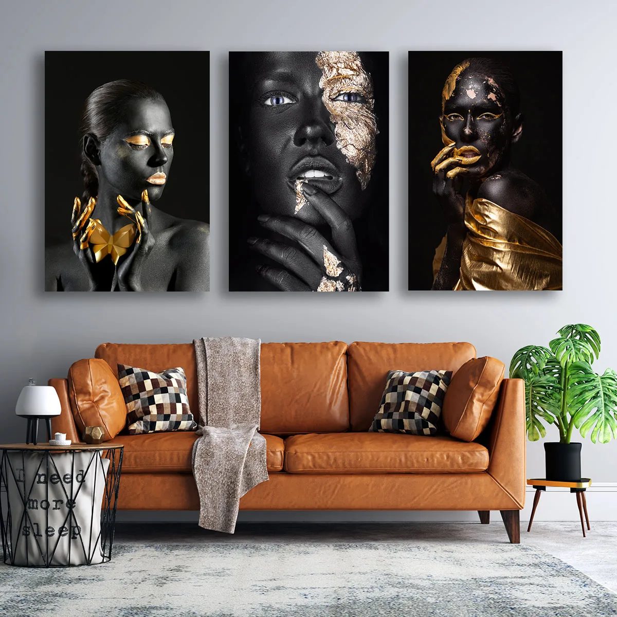 Set 3 piese tablouri femeie africane Golden Collection — imaginea 2