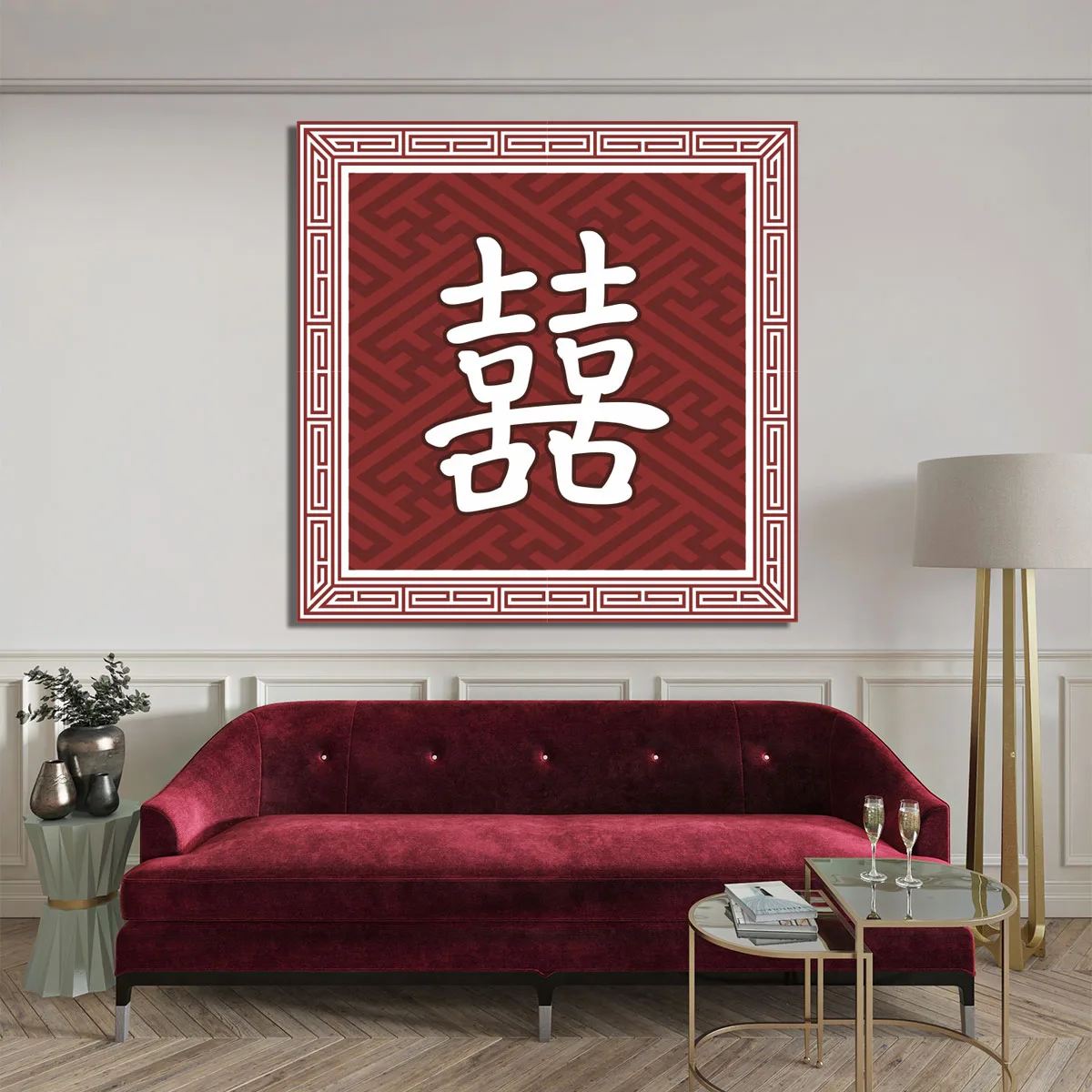 Tablou feng shui simbolul dublei fericiri — imaginea 2