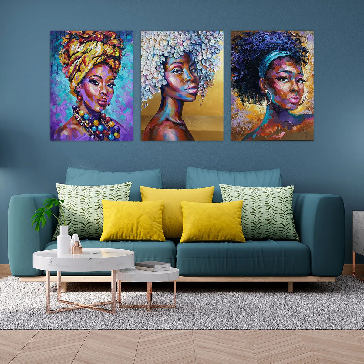 Set tablouri canvas femei africane 3 buc 50x70 — imaginea 2