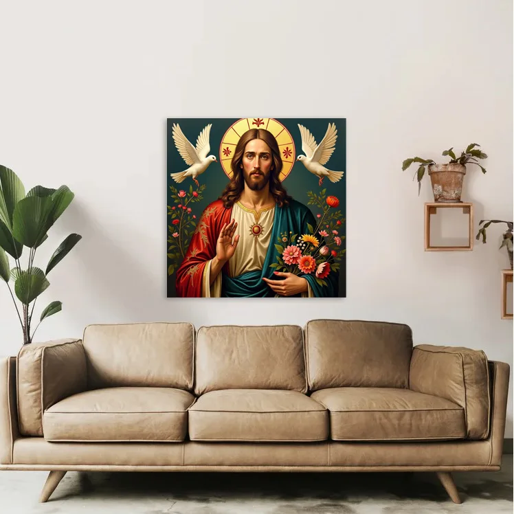 Tablou Canvas Mântuitorul cu Buchetul Sacru — imaginea 3
