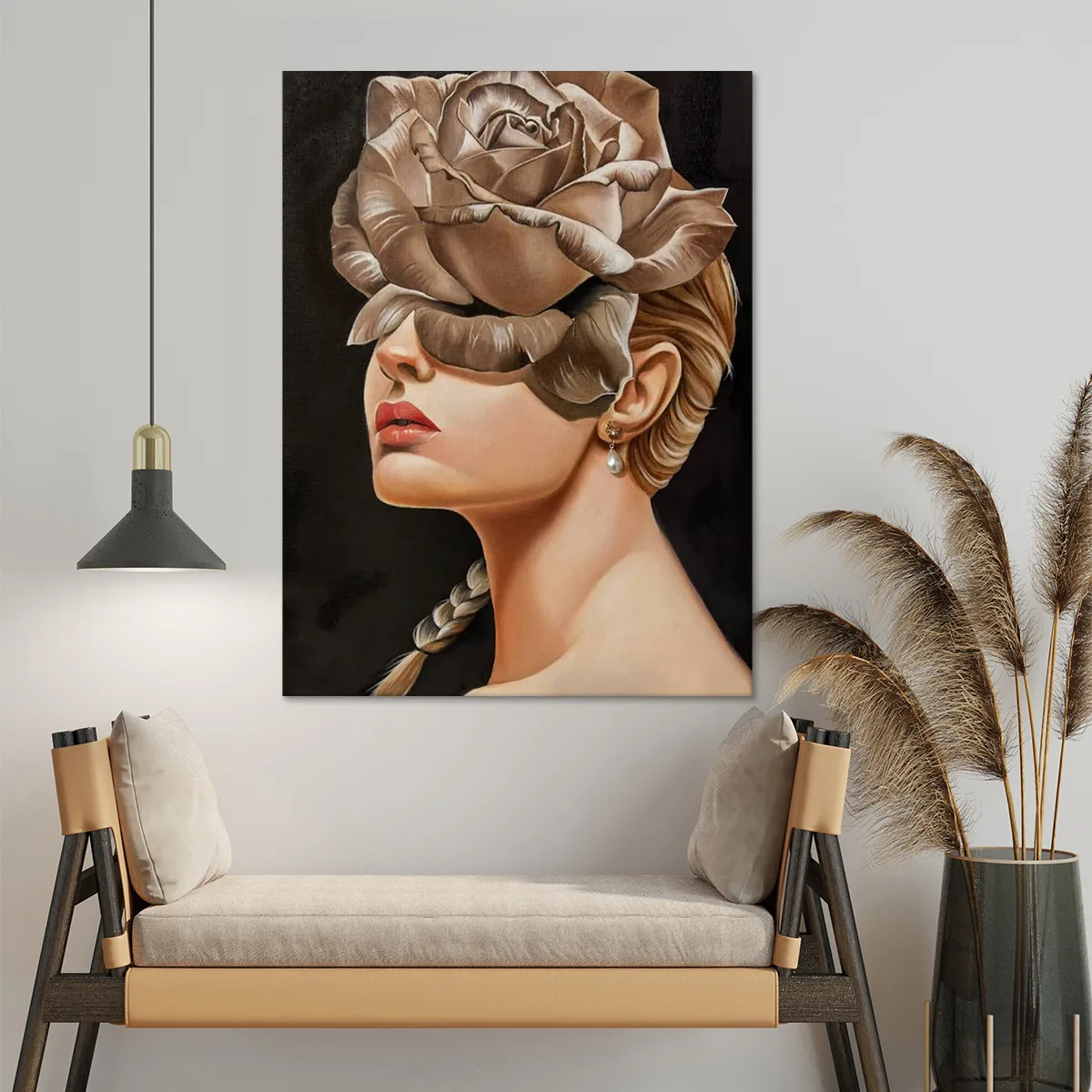 Tablou canvas portrait with gold flower — imaginea 2