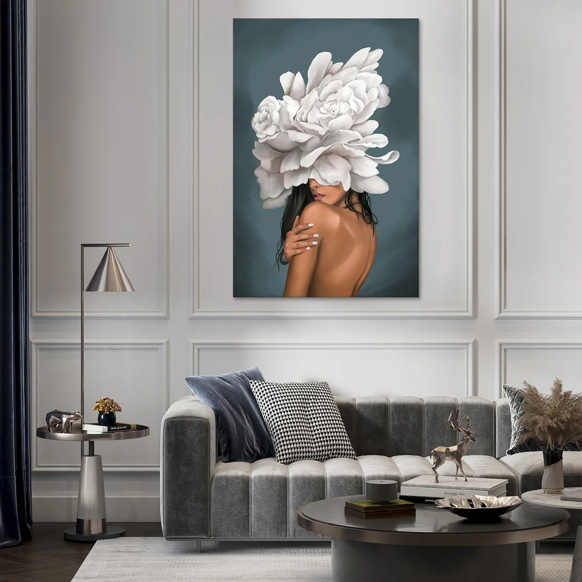 Tablou canvas decorativ fata cu flori — imaginea 2